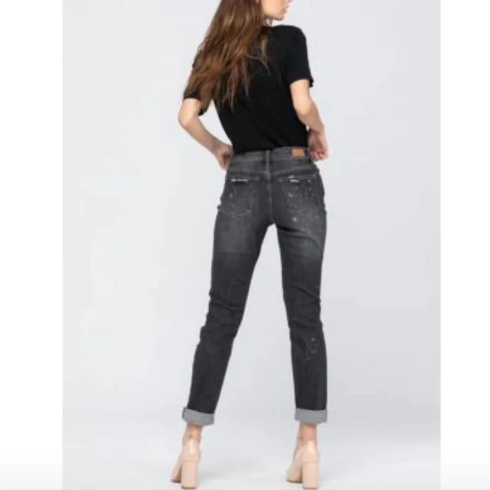 Judy Blue Black Boyfriend Jeans Bleach Spatter Mid Rise 8867 - Picture 5 of 10